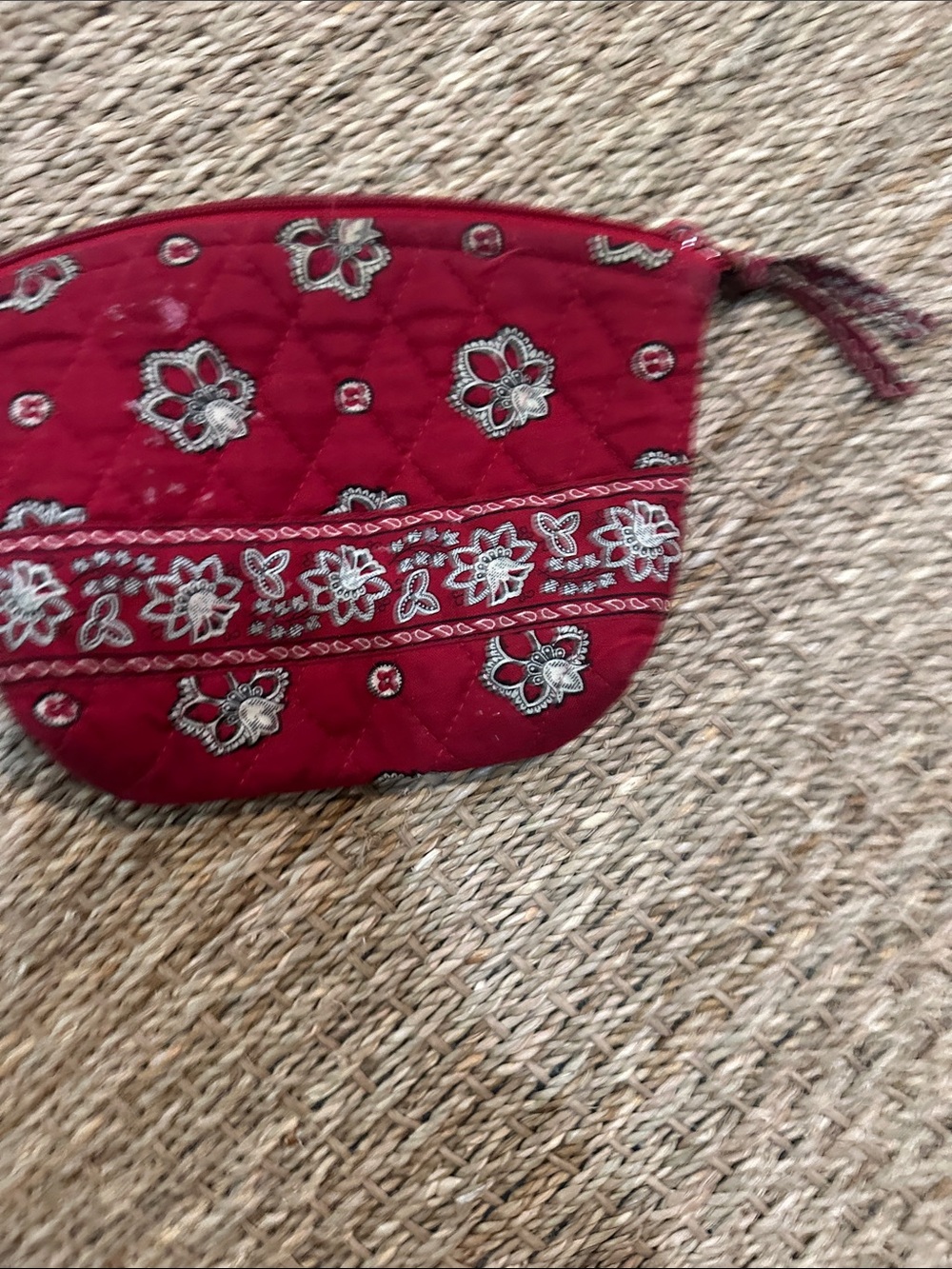 Vera Bradley Quilted Floral Embroidered Wristlet - Red with Cream Accents